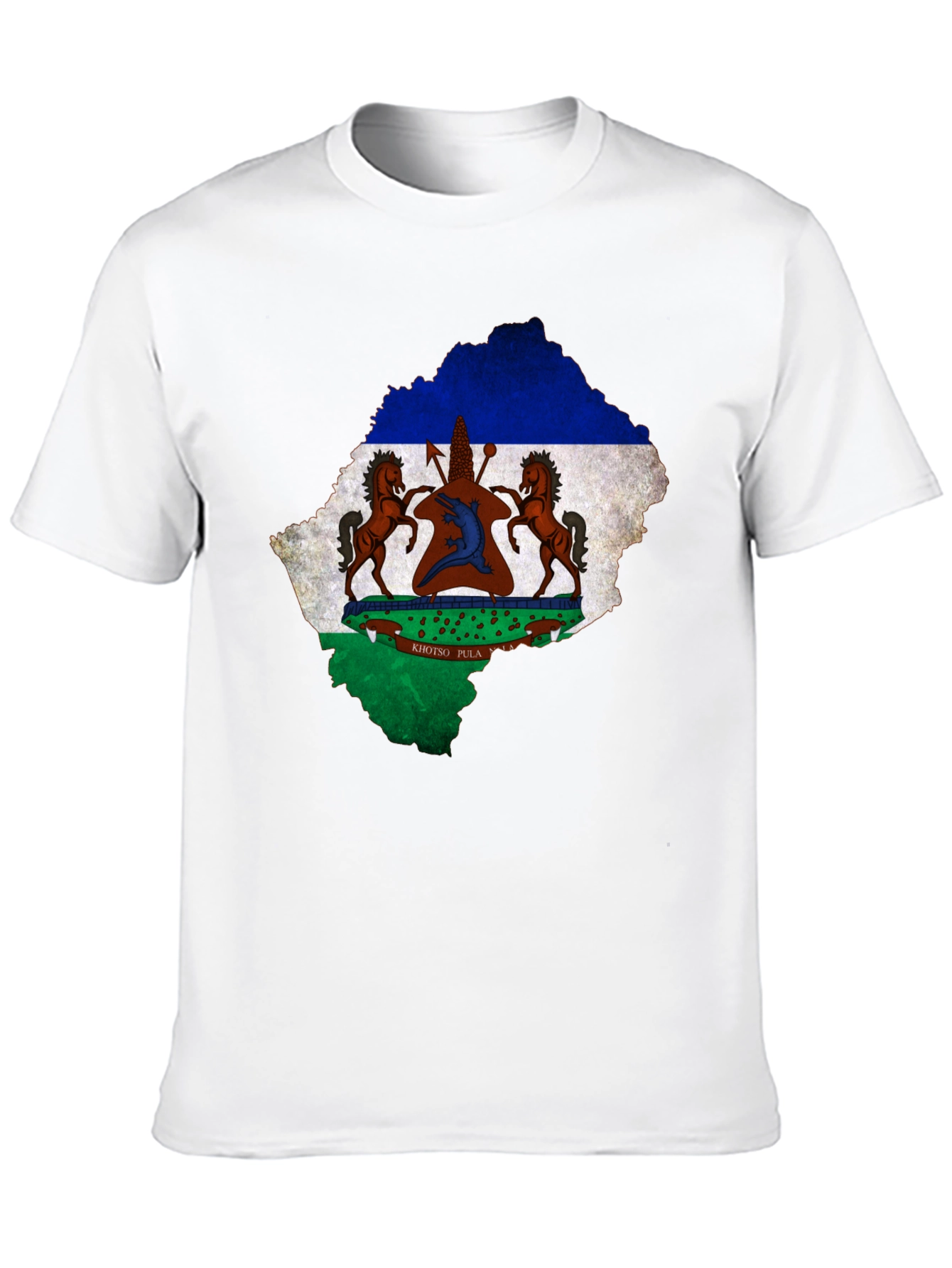 Lesotho Flag Map T-Shirt Black Cotton Tee