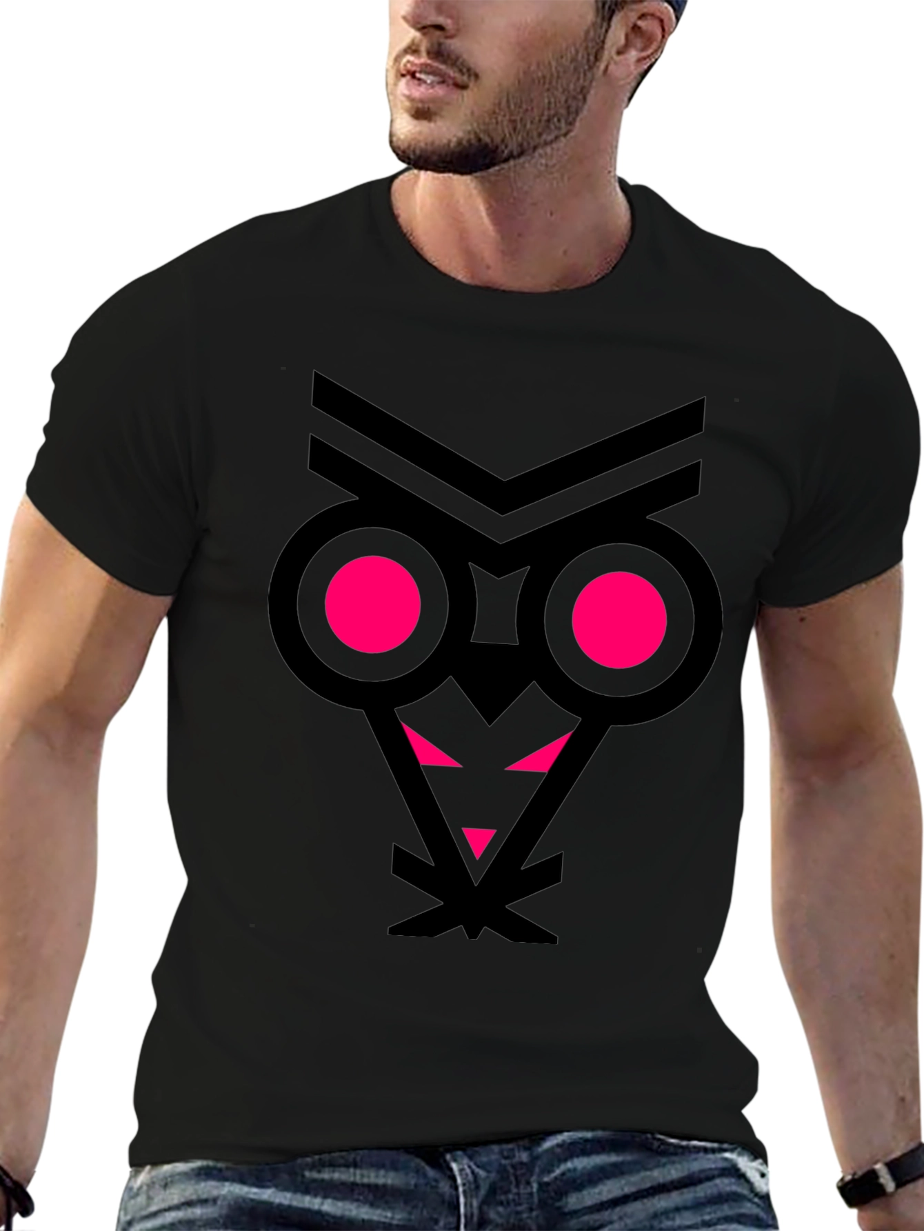 Abstract Owl Graphic Tee - Black