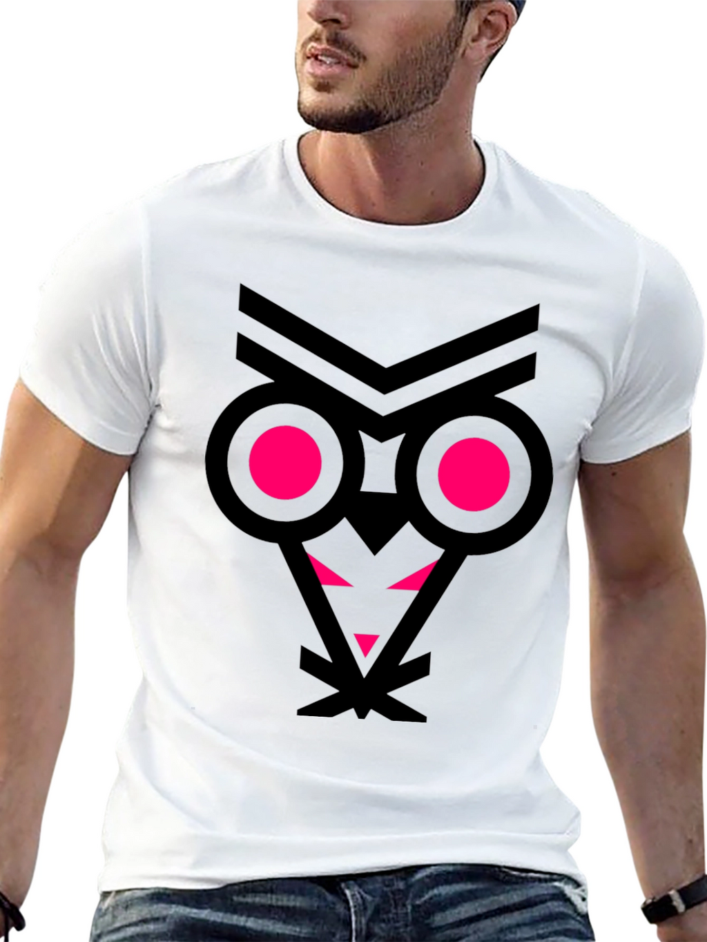 Abstract Owl Graphic Tee - Black