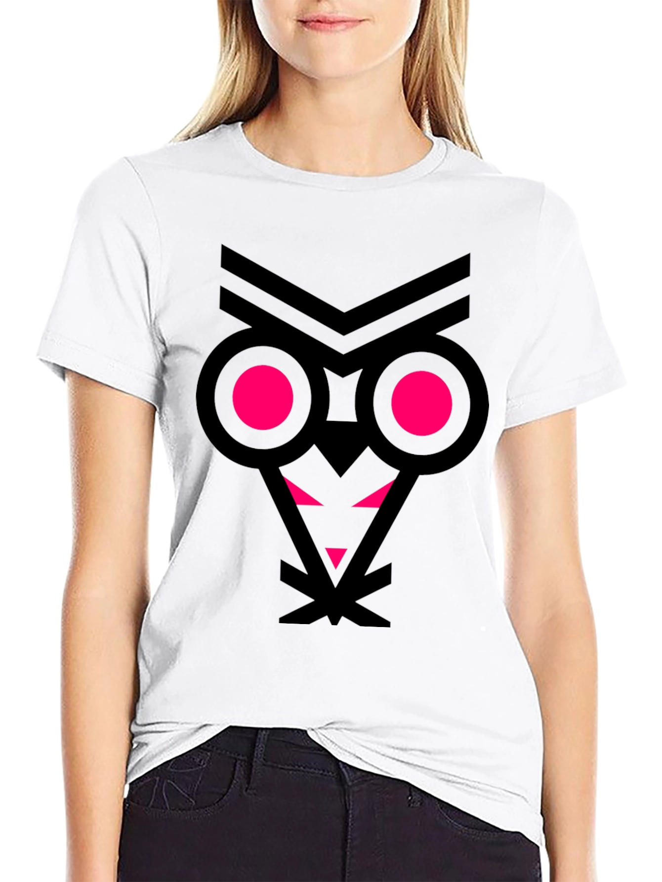 Abstract Owl Graphic Tee - Black
