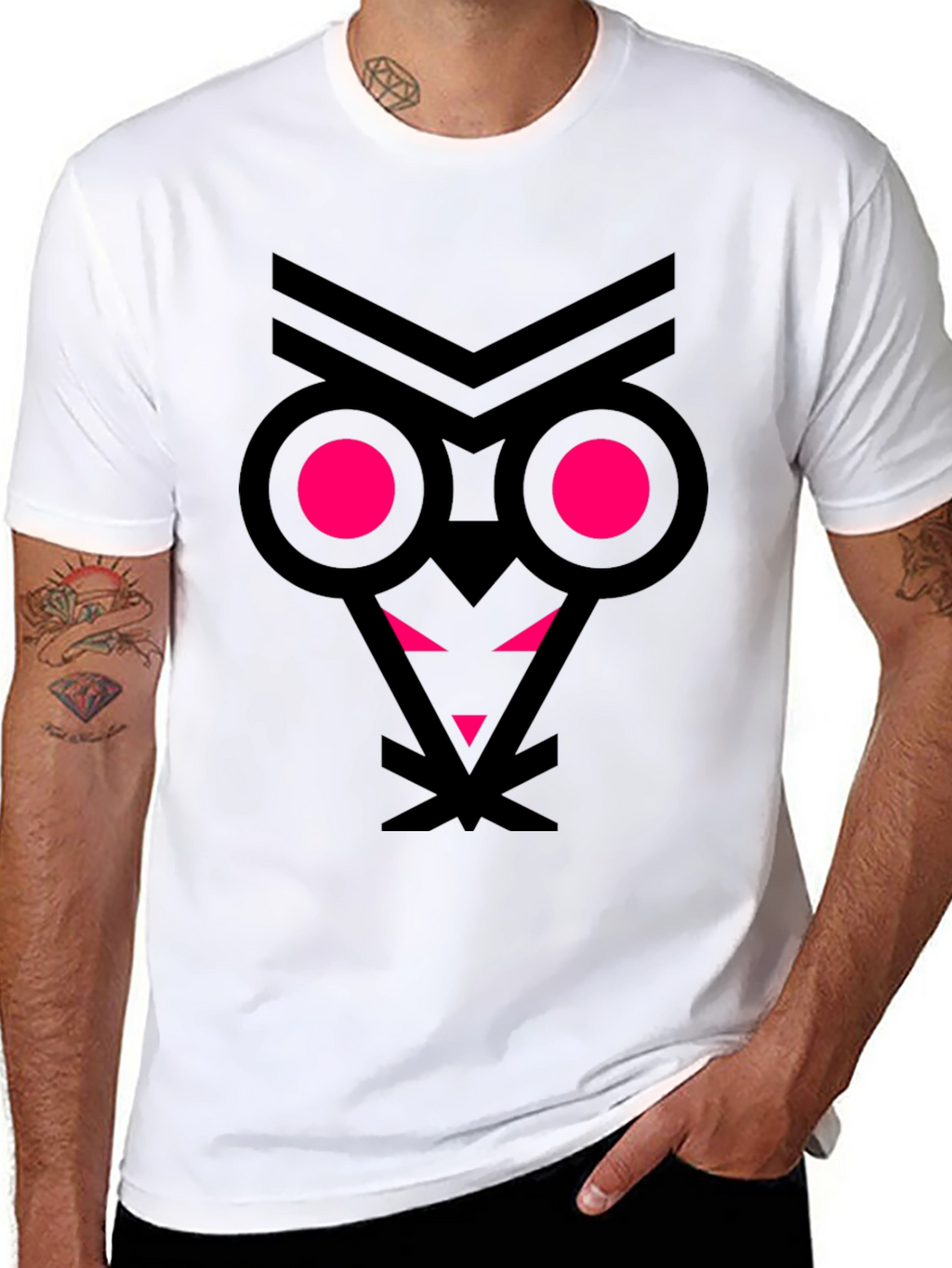 Abstract Owl Graphic Tee - Black