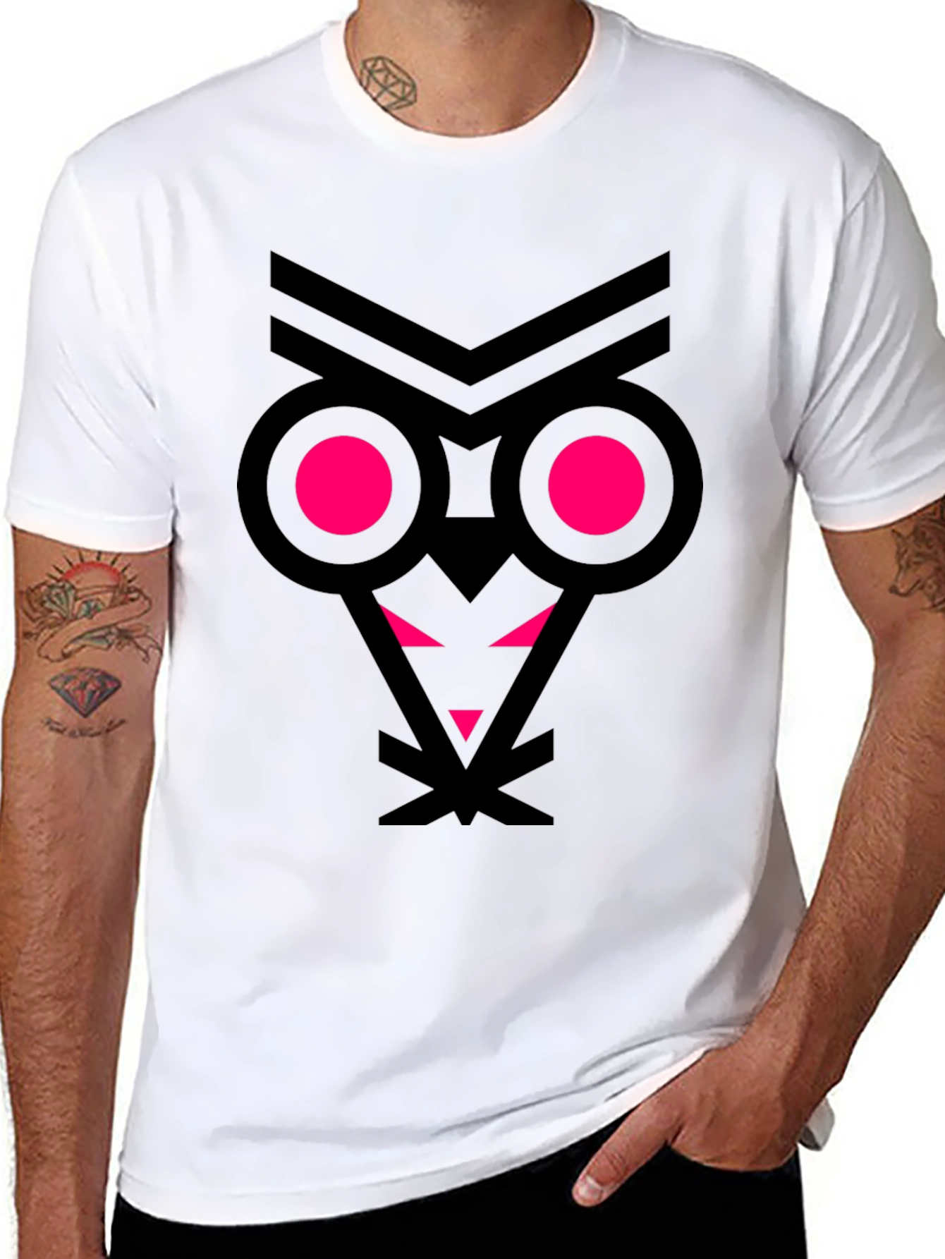 Abstract Owl Graphic Tee - Black