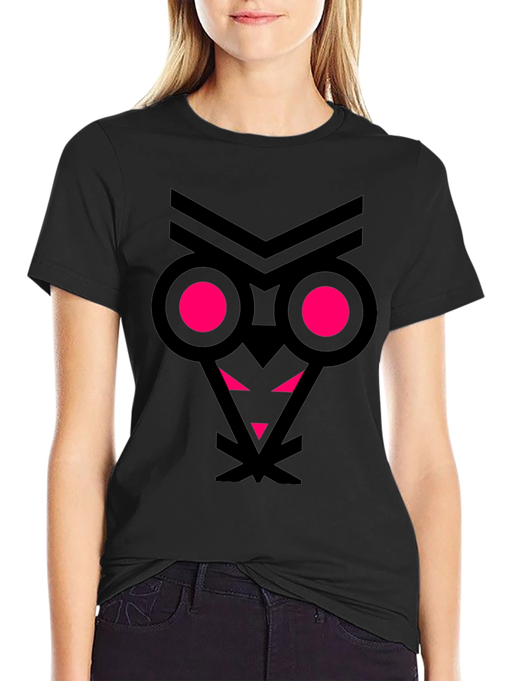 Abstract Owl Graphic Tee - Black