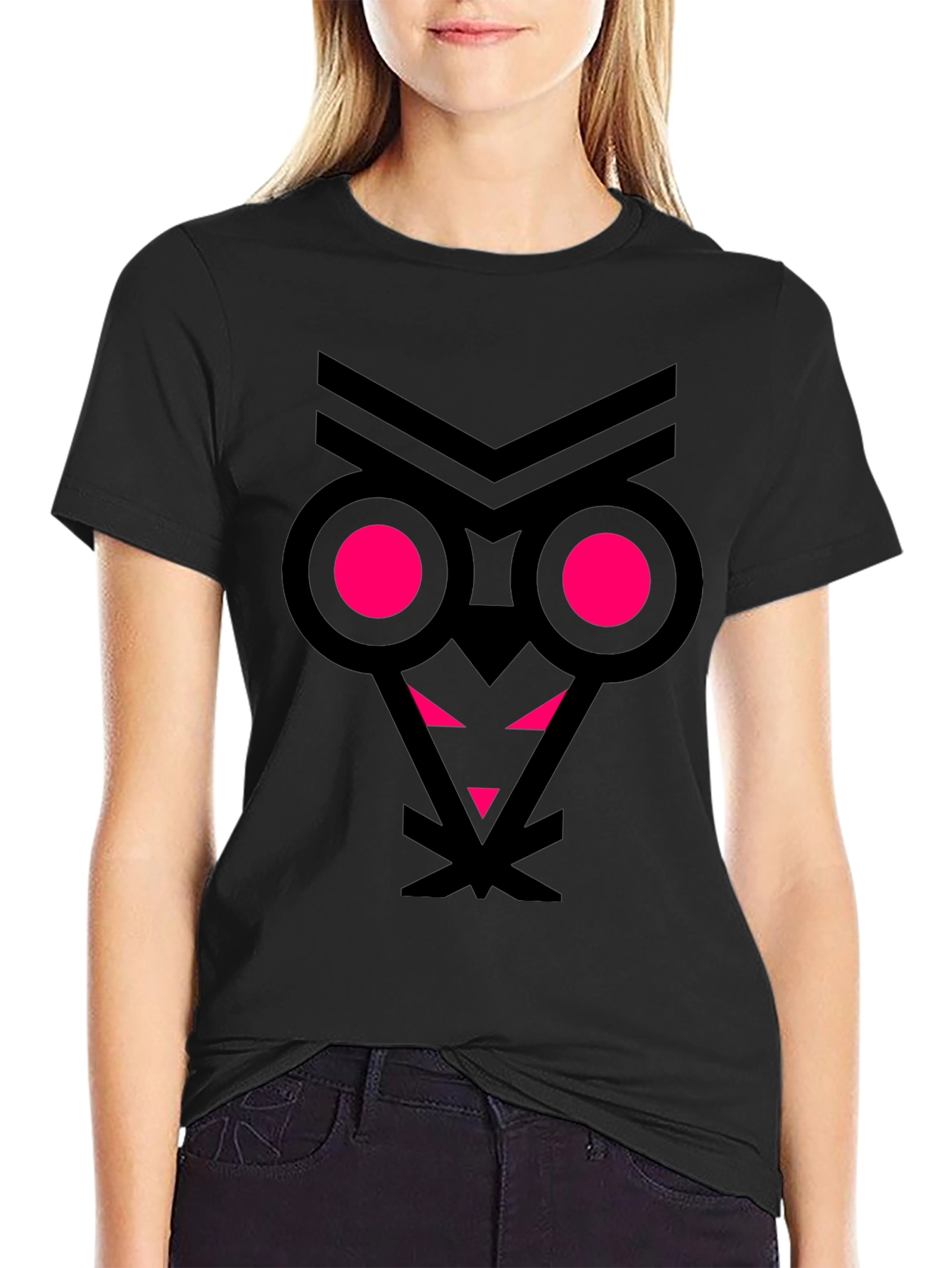 Abstract Owl Graphic Tee - Black