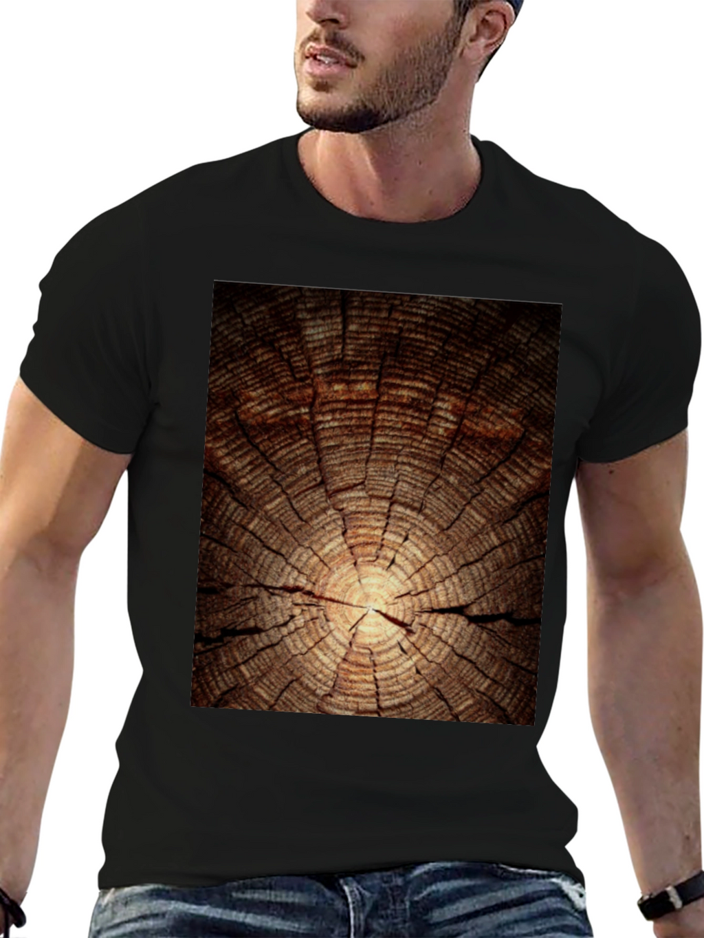 Wood Grain Graphic Tee - Nature Inspired Black T-Shirt