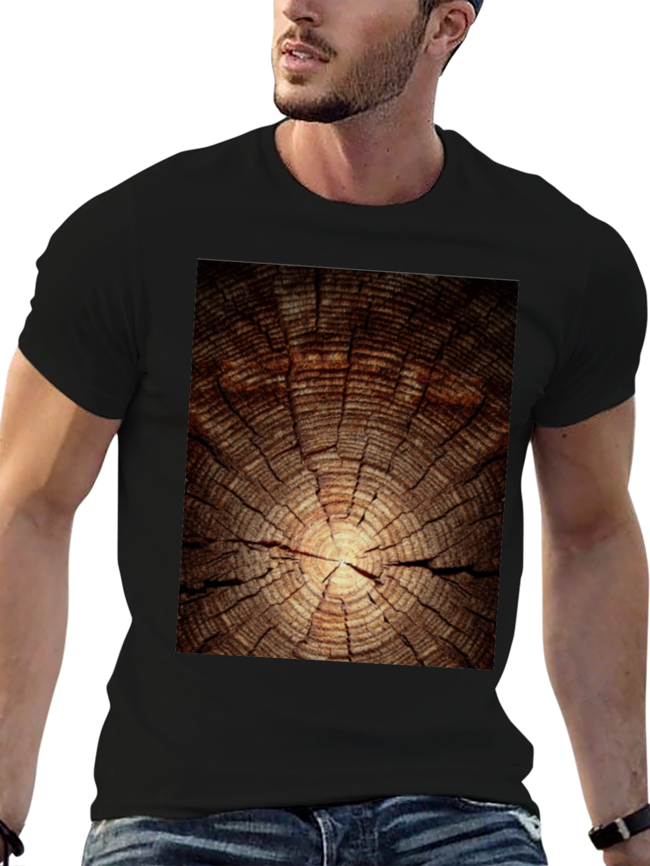 Wood Grain Graphic Tee - Nature Inspired Black T-Shirt
