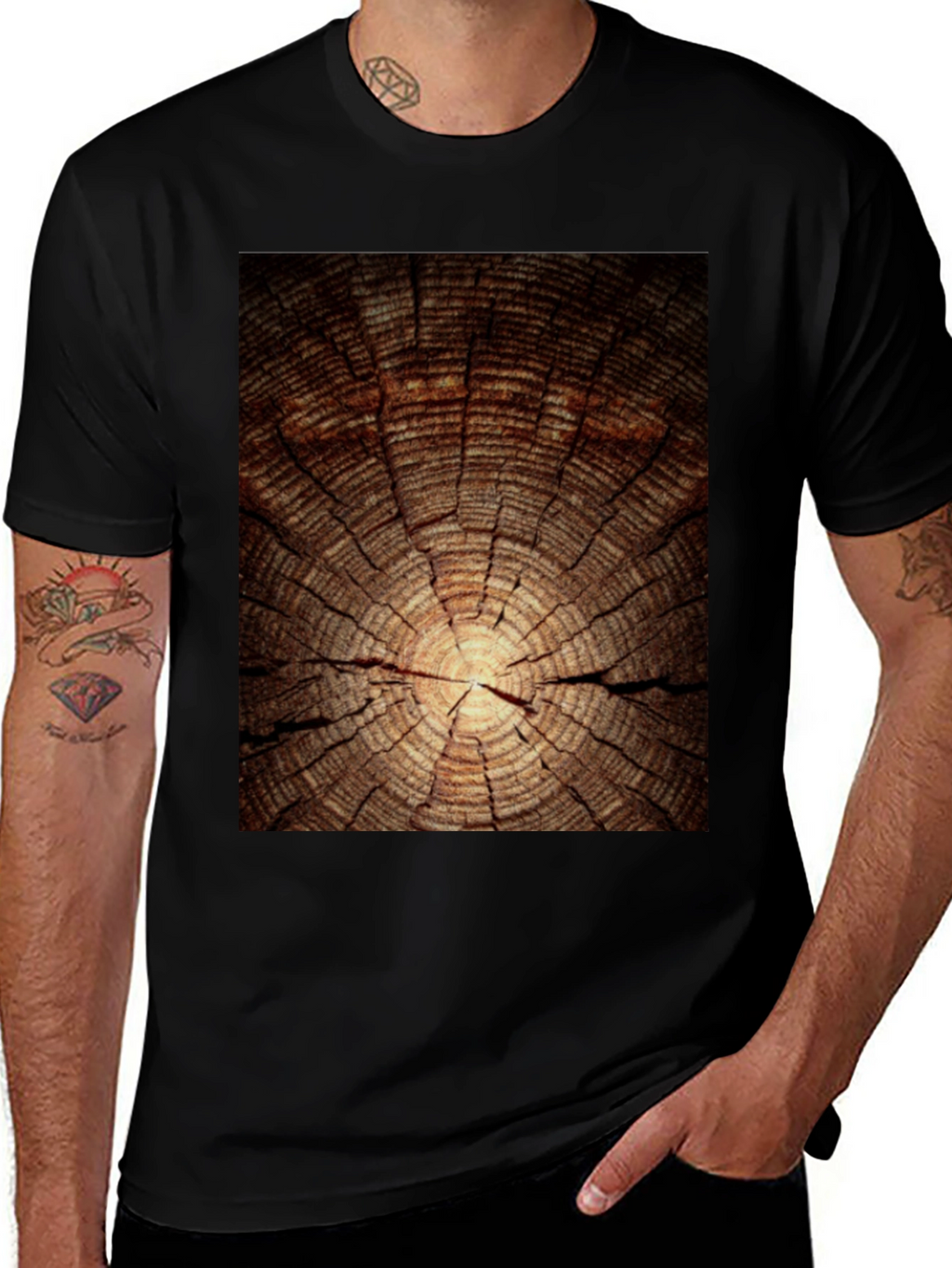 Wood Grain Graphic Tee - Nature Inspired Black T-Shirt
