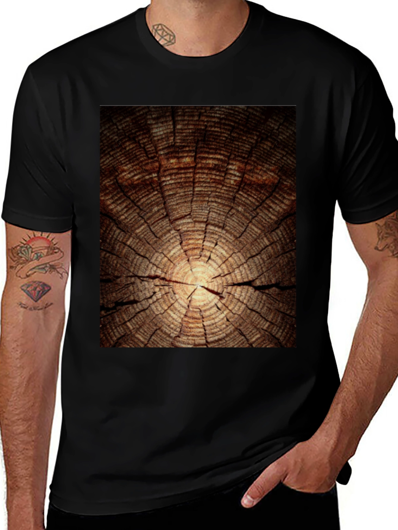 Wood Grain Graphic Tee - Nature Inspired Black T-Shirt