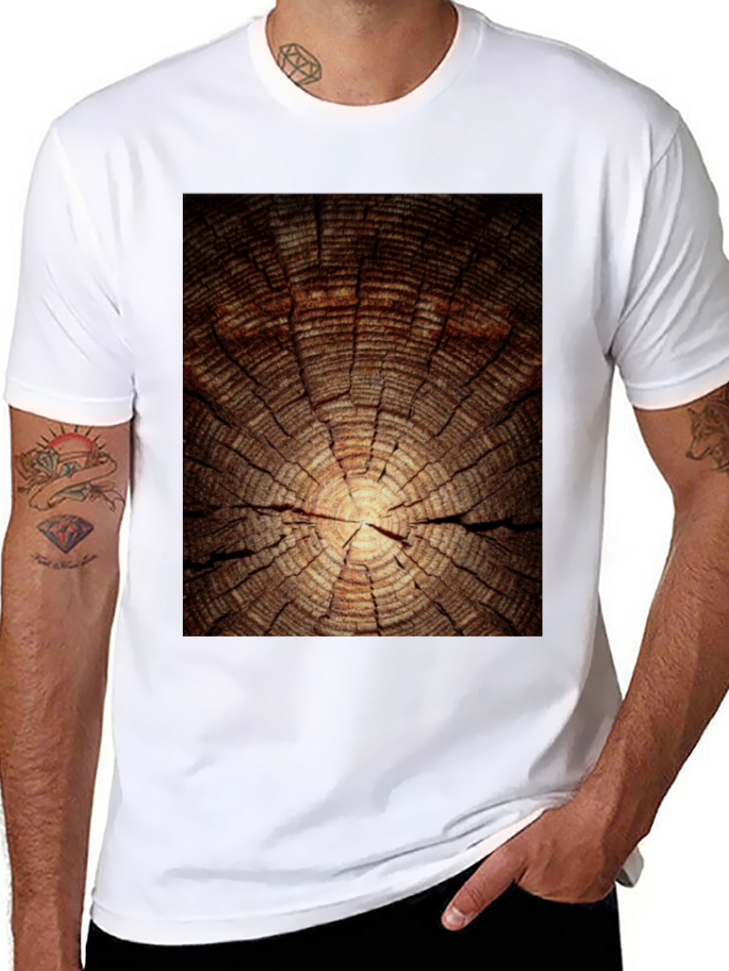 Wood Grain Graphic Tee - Nature Inspired Black T-Shirt