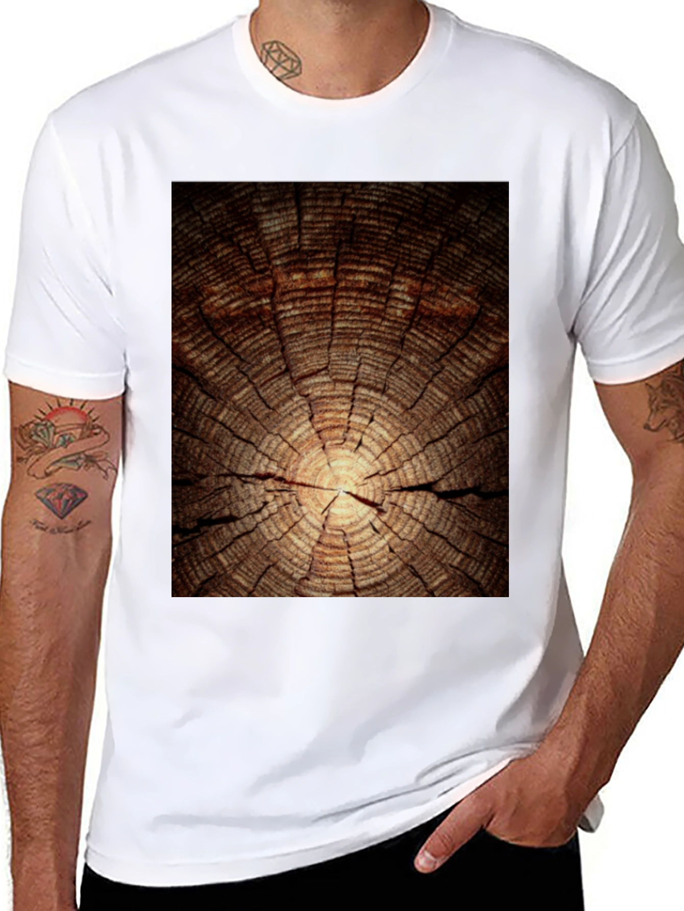 Wood Grain Graphic Tee - Nature Inspired Black T-Shirt