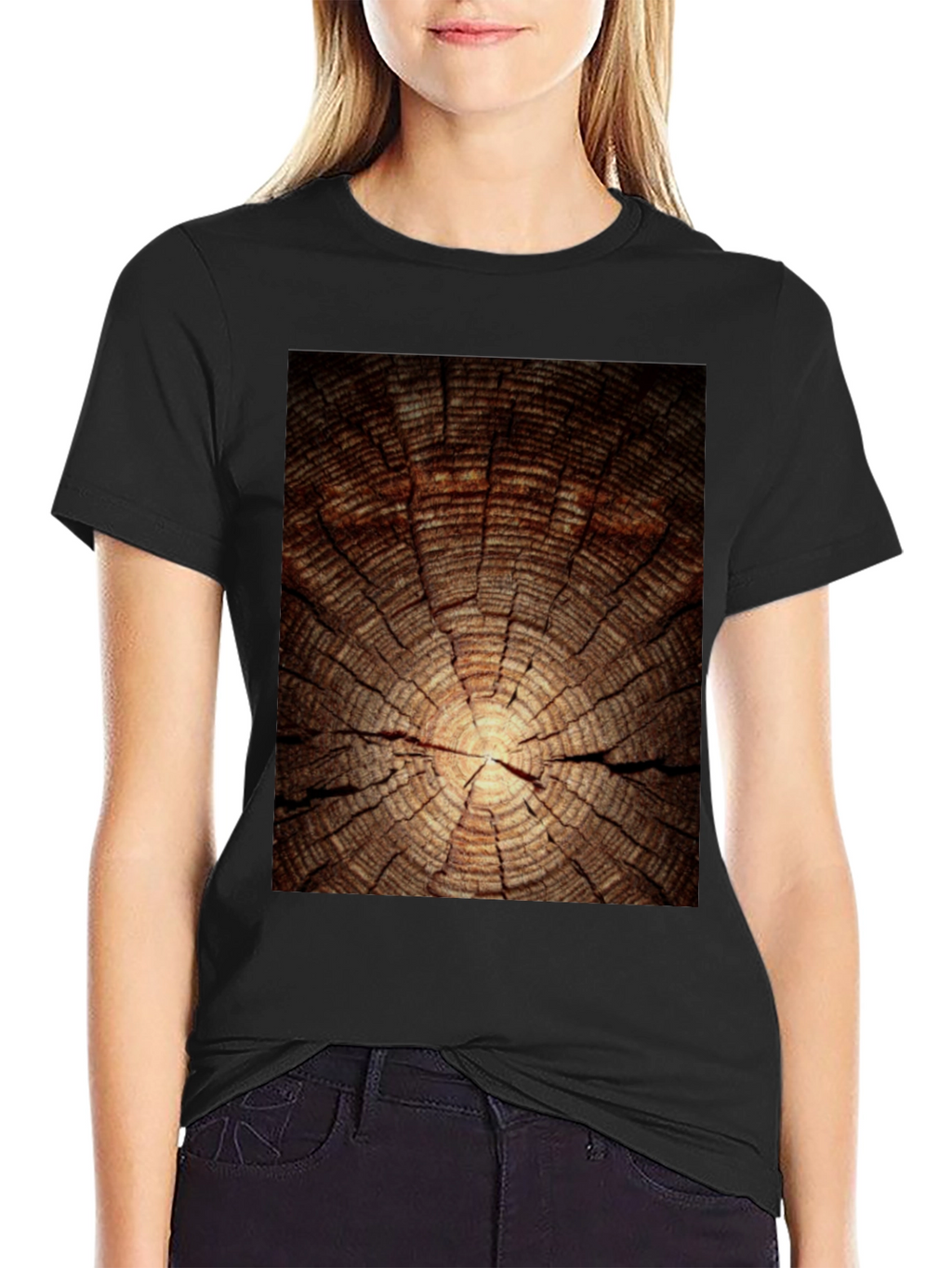 Wood Grain Graphic Tee - Nature Inspired Black T-Shirt