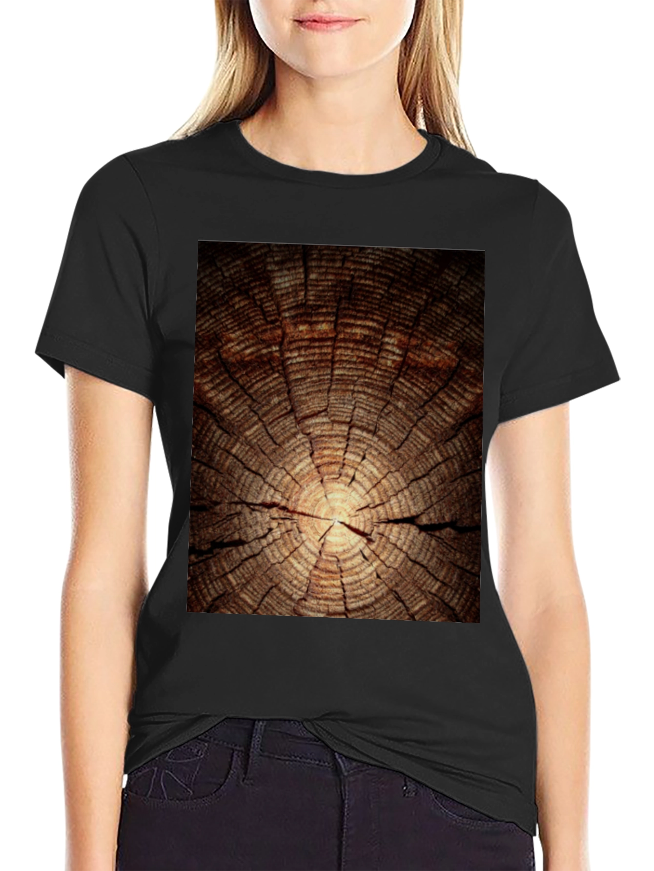 Wood Grain Graphic Tee - Nature Inspired Black T-Shirt