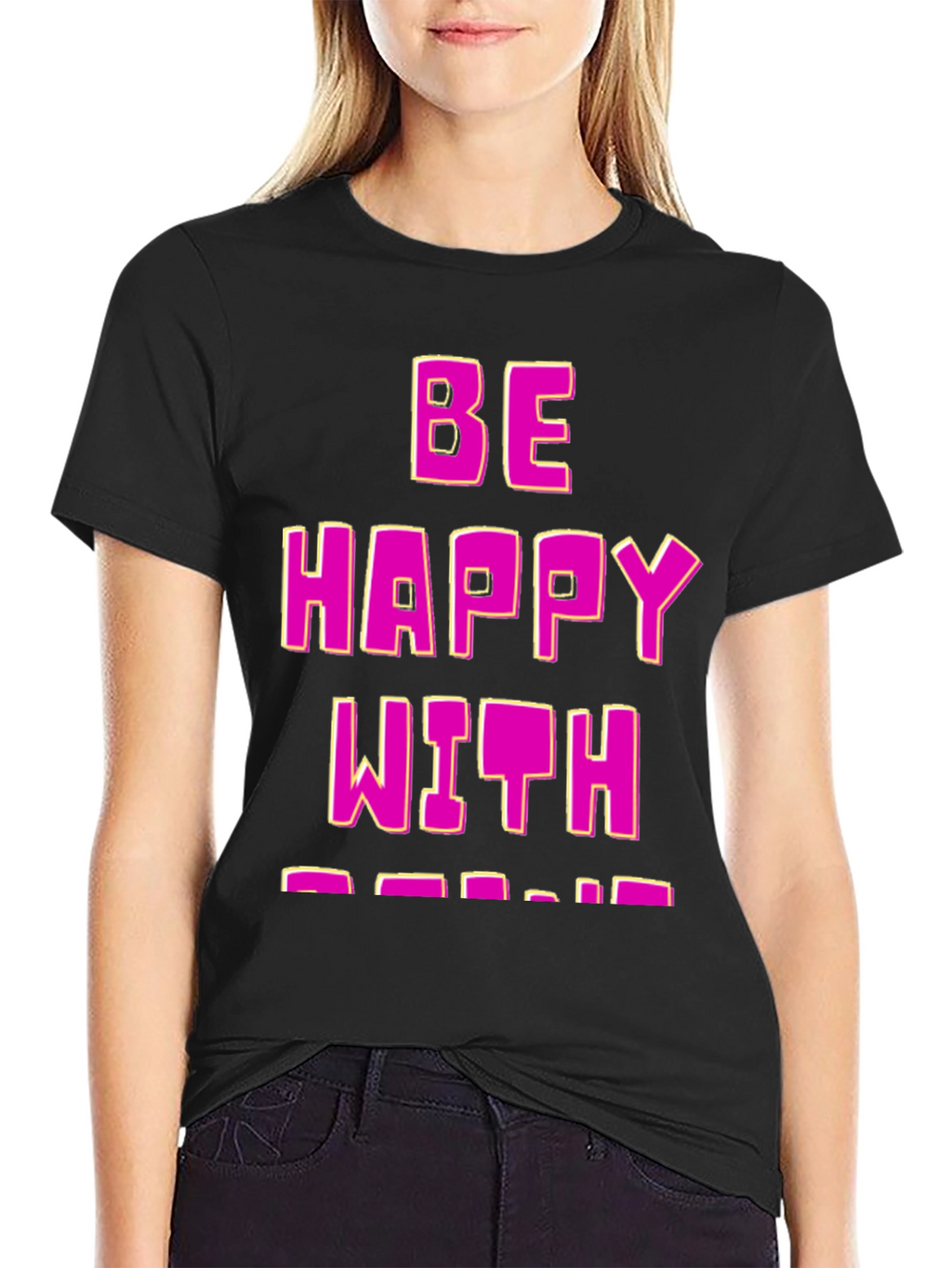 Be Happy T-Shirt - Black Cotton Blend Fun Design
