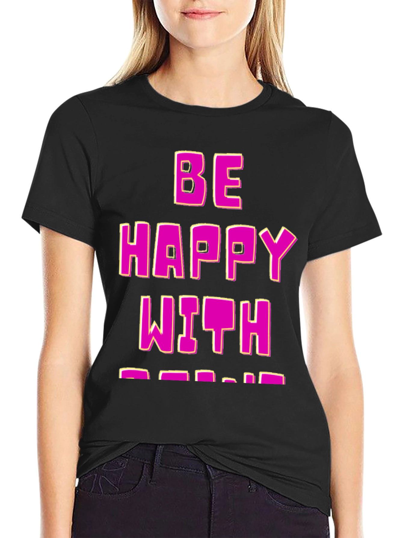 Be Happy T-Shirt - Black Cotton Blend Fun Design