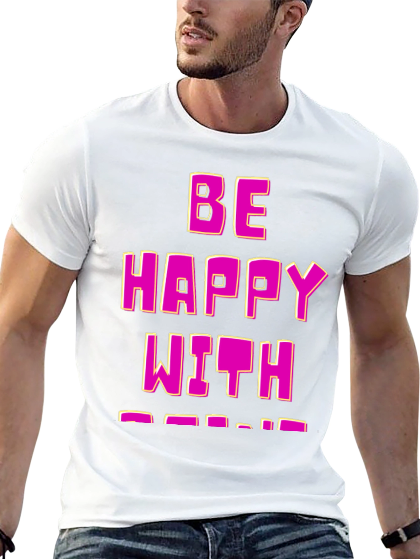 Be Happy T-Shirt - Black Cotton Blend Fun Design