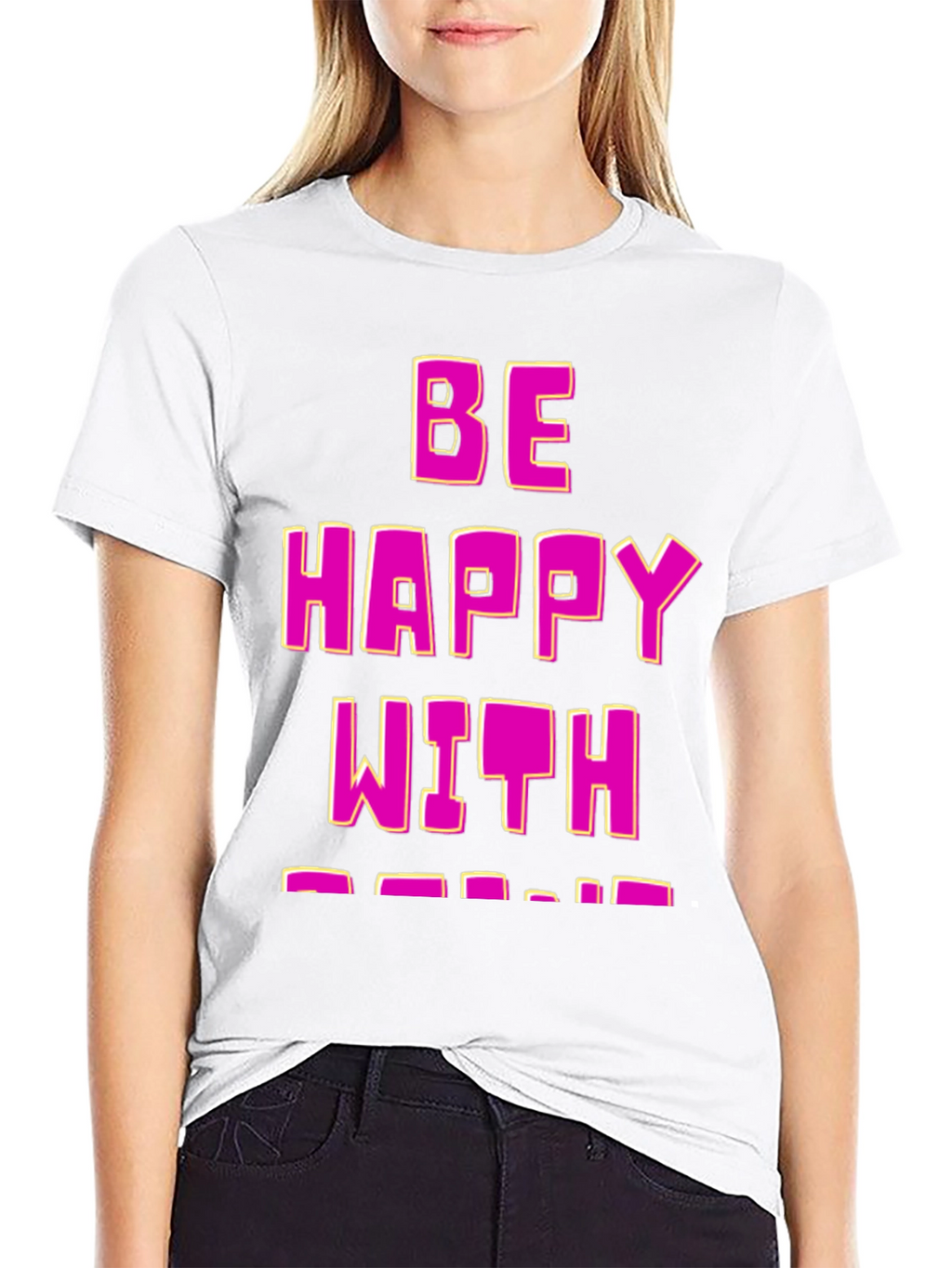 Be Happy T-Shirt - Black Cotton Blend Fun Design