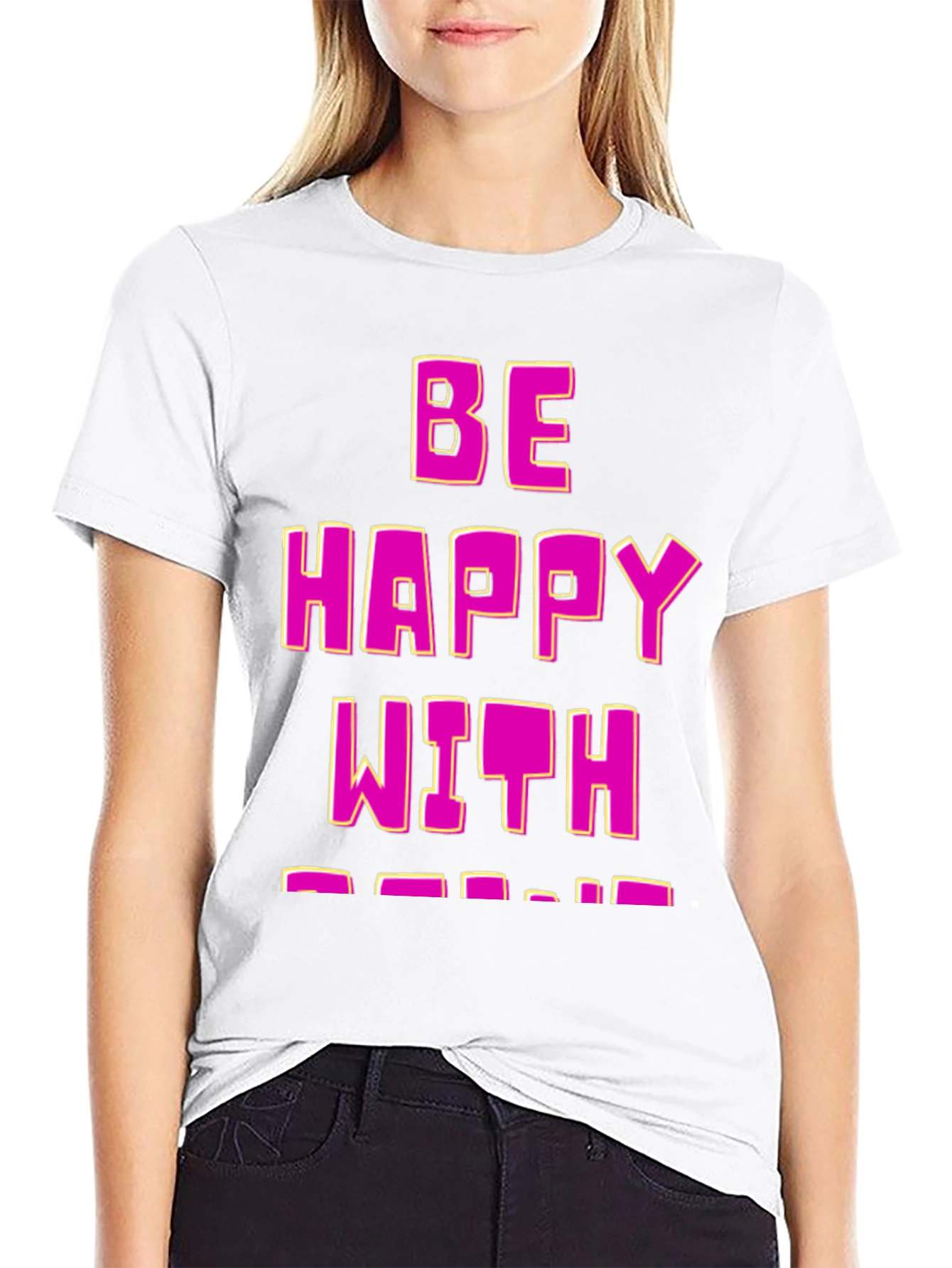 Be Happy T-Shirt - Black Cotton Blend Fun Design