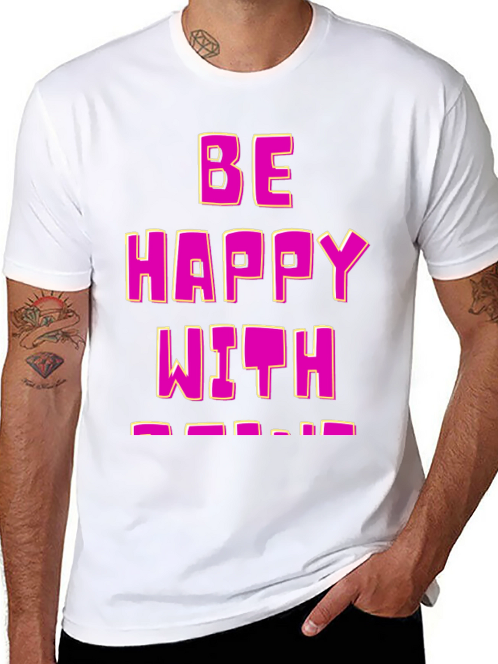 Be Happy T-Shirt - Black Cotton Blend Fun Design