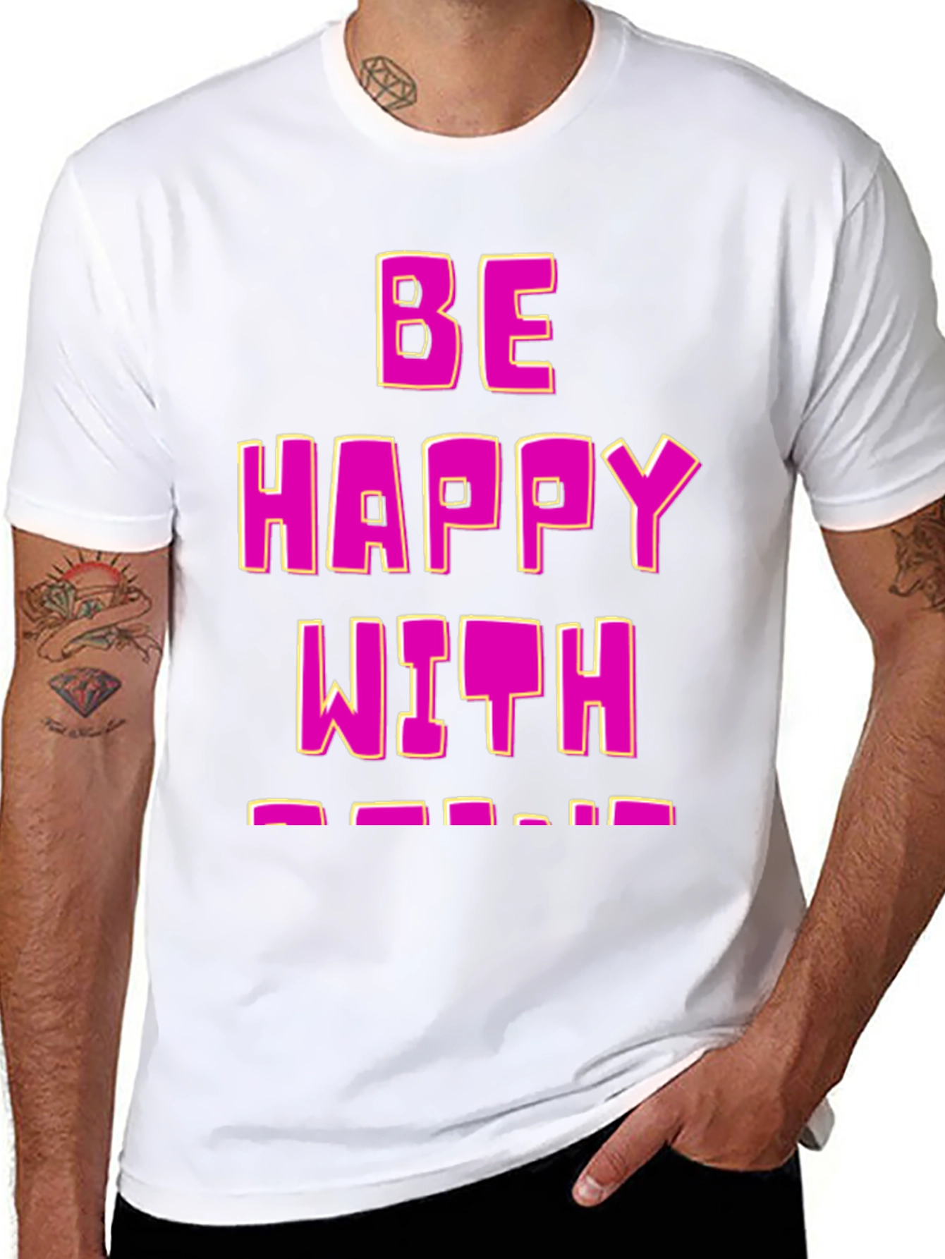 Be Happy T-Shirt - Black Cotton Blend Fun Design