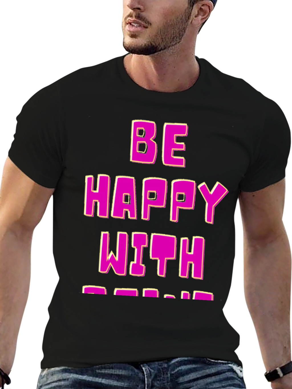 Be Happy T-Shirt - Black Cotton Blend Fun Design