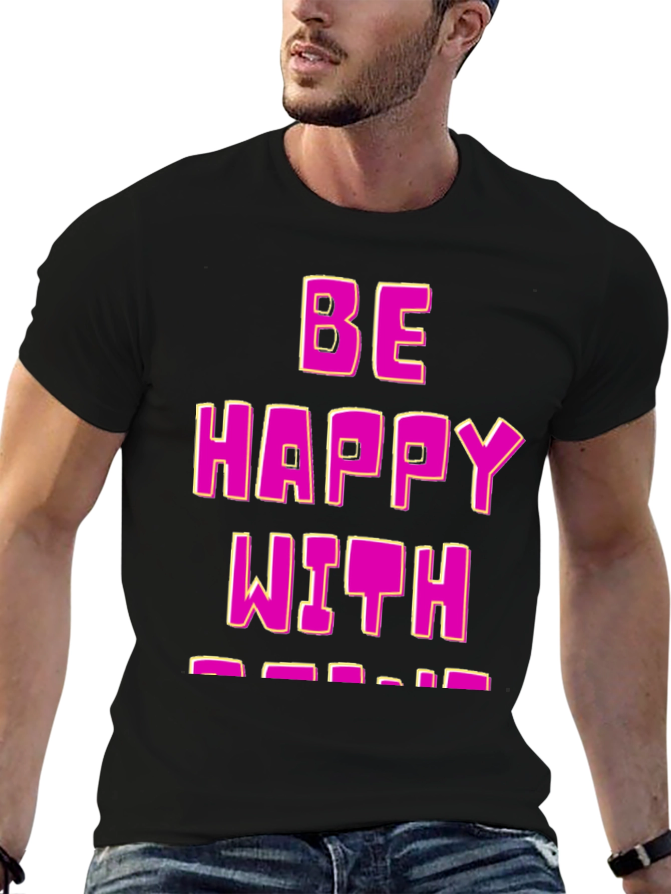 Be Happy T-Shirt - Black Cotton Blend Fun Design
