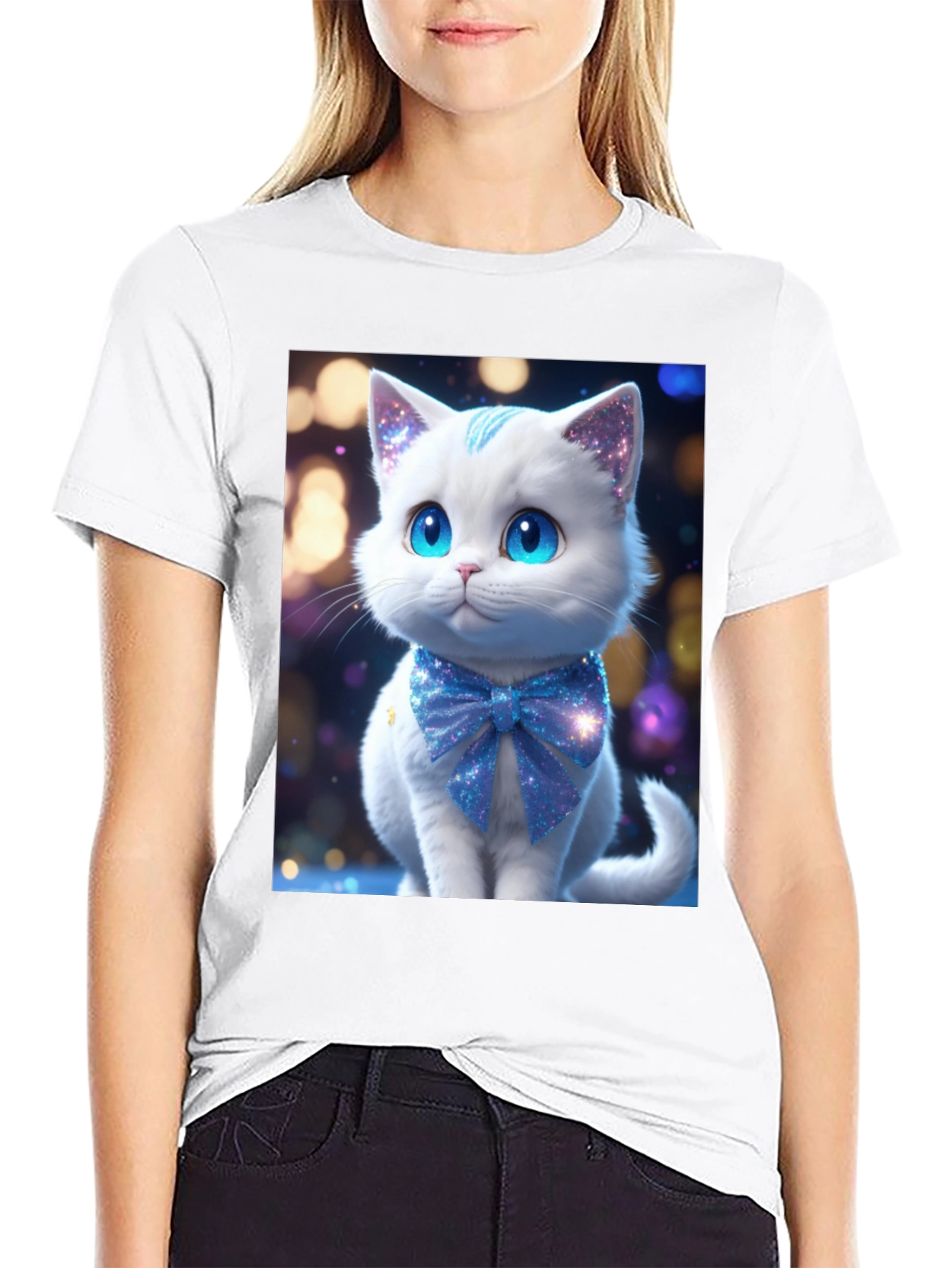 Cute Kitten Graphic Tee - Soft Black Cotton Blend