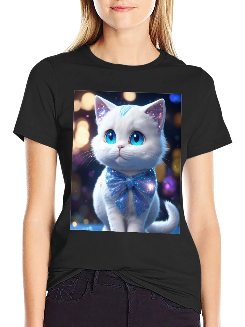 Cute Kitten Graphic Tee - Soft Black Cotton Blend