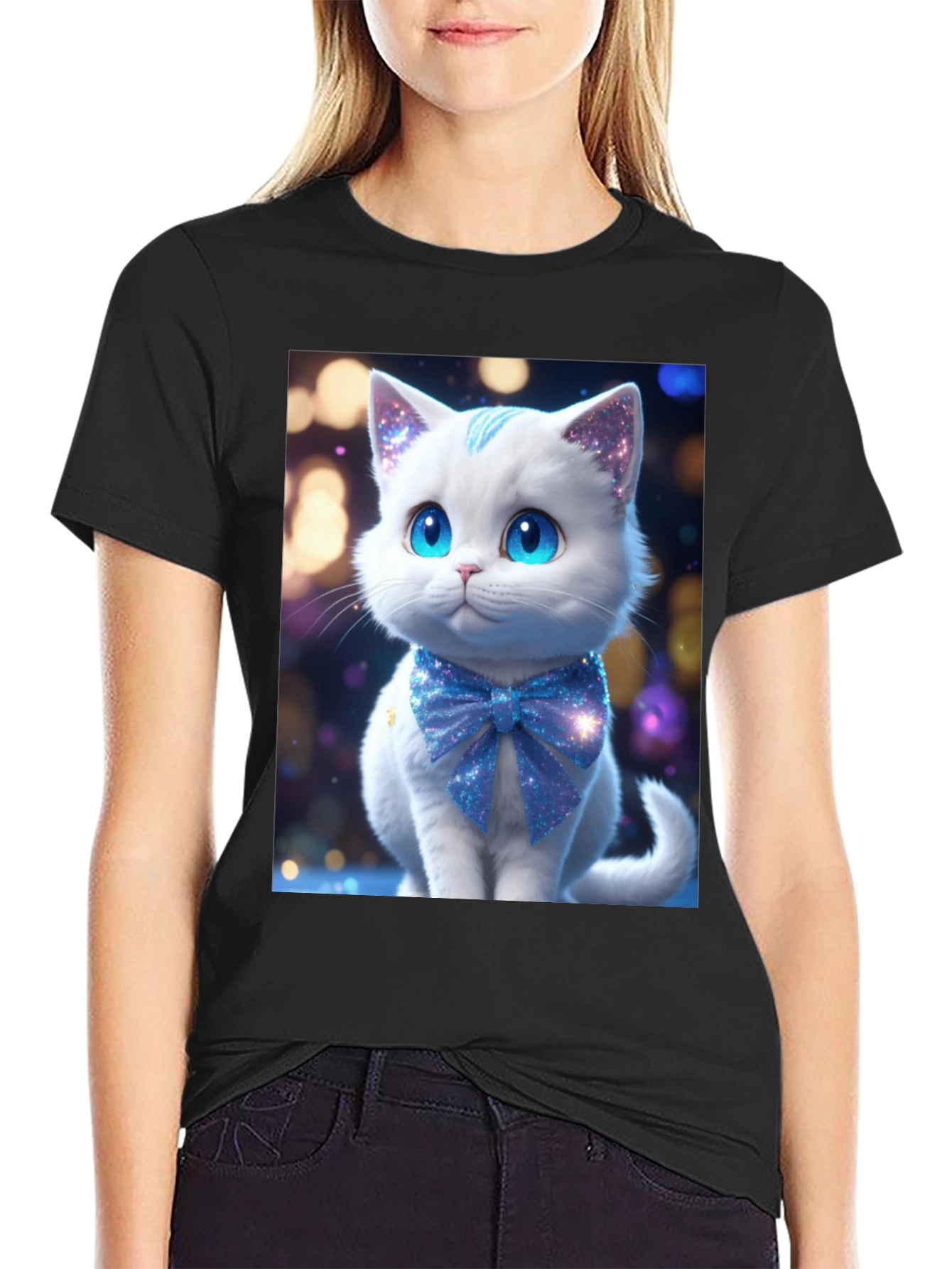 Cute Kitten Graphic Tee - Soft Black Cotton Blend