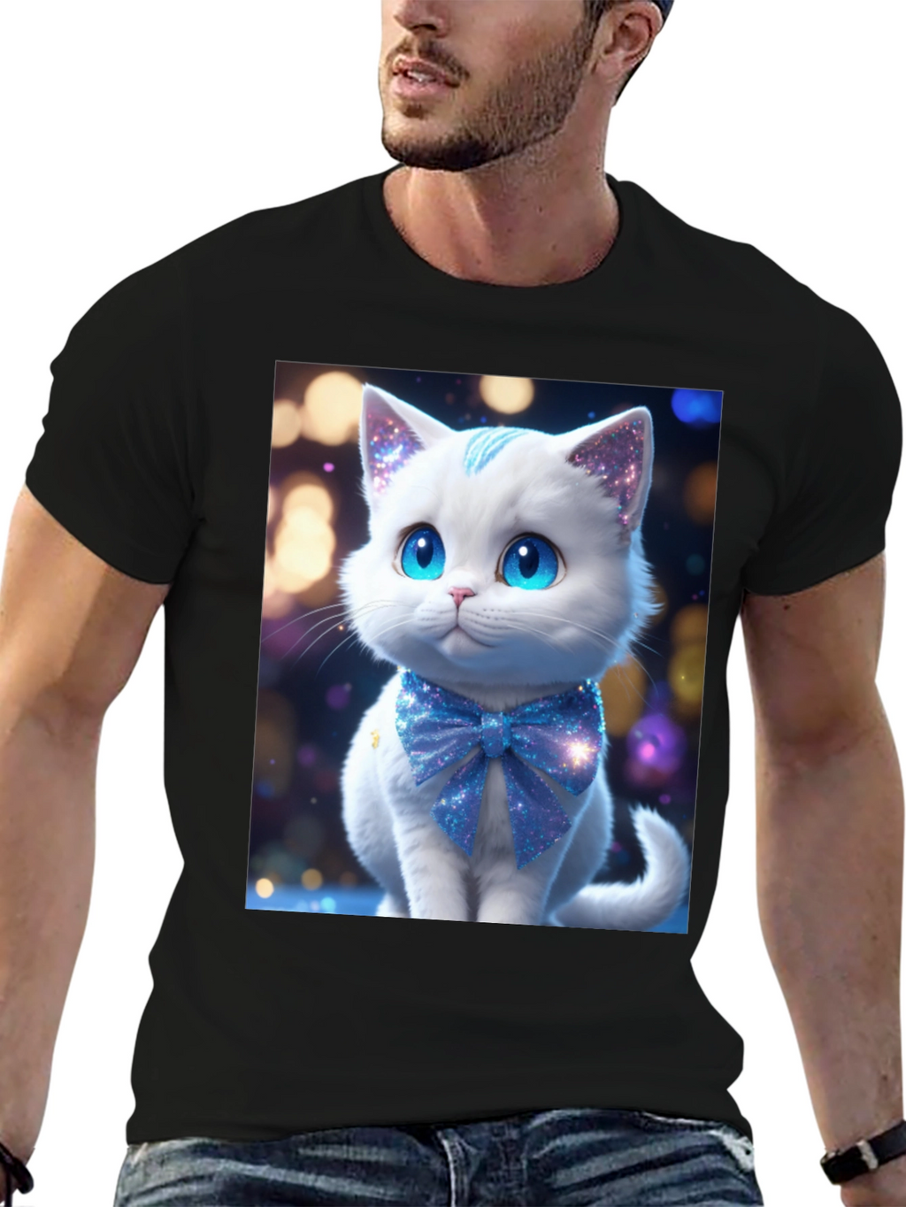 Cute Kitten Graphic Tee - Soft Black Cotton Blend