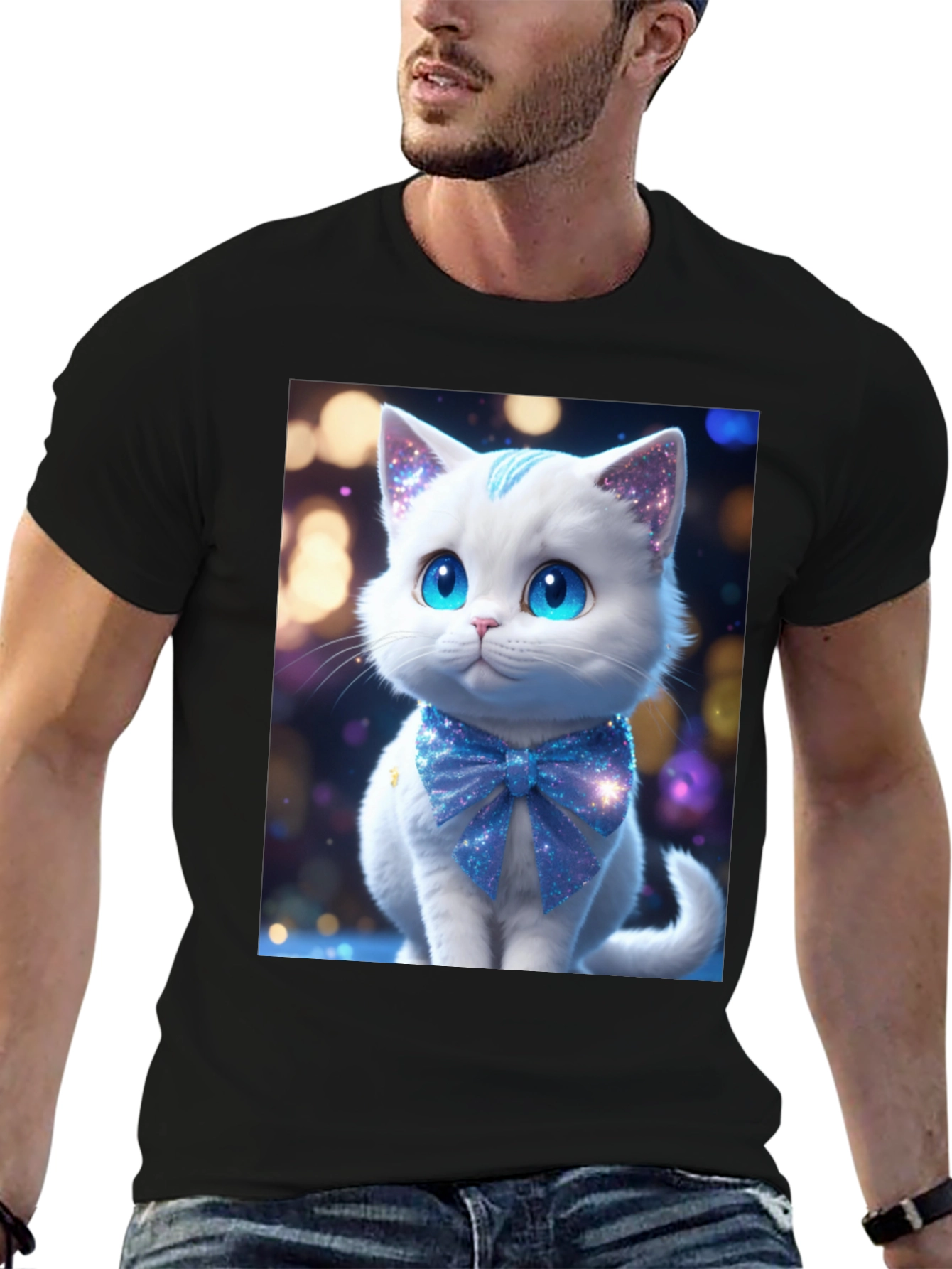 Cute Kitten Graphic Tee - Soft Black Cotton Blend