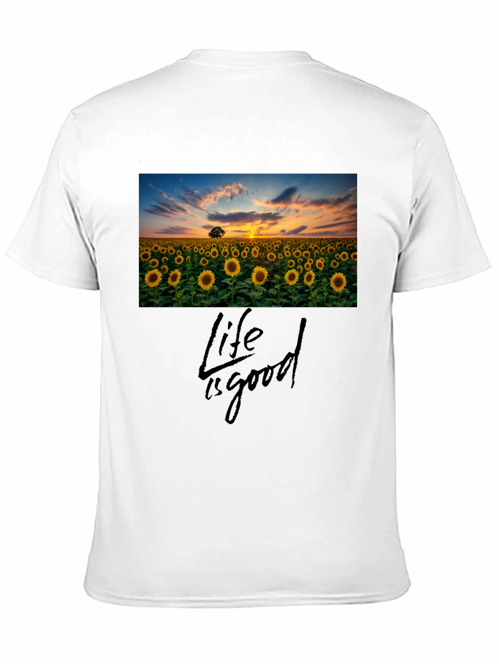 Sunflower Field Life is Good Black T-Shirt