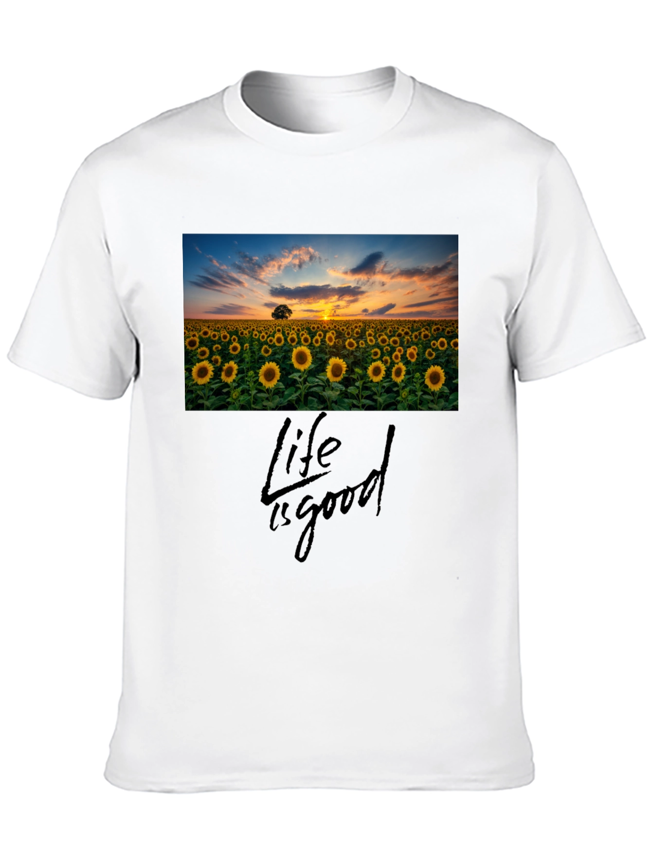 Sunflower Field Life is Good Black T-Shirt
