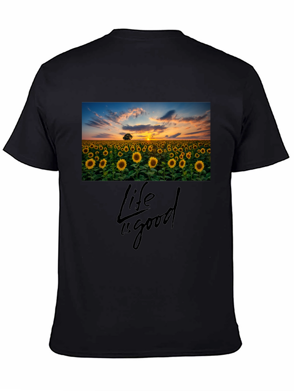 Sunflower Field Life is Good Black T-Shirt