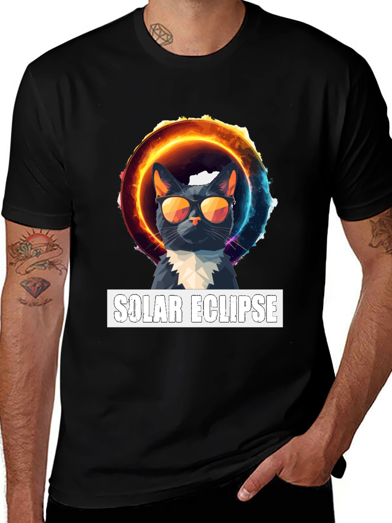 Solar Eclipse Cat Graphic T-Shirt