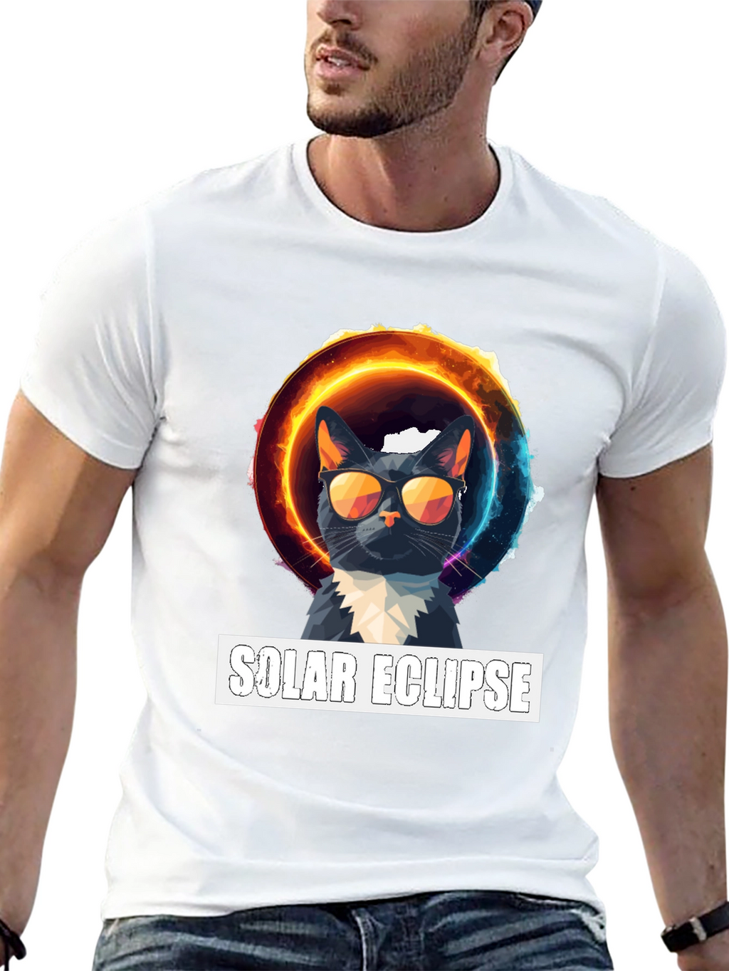 Solar Eclipse Cat Graphic T-Shirt