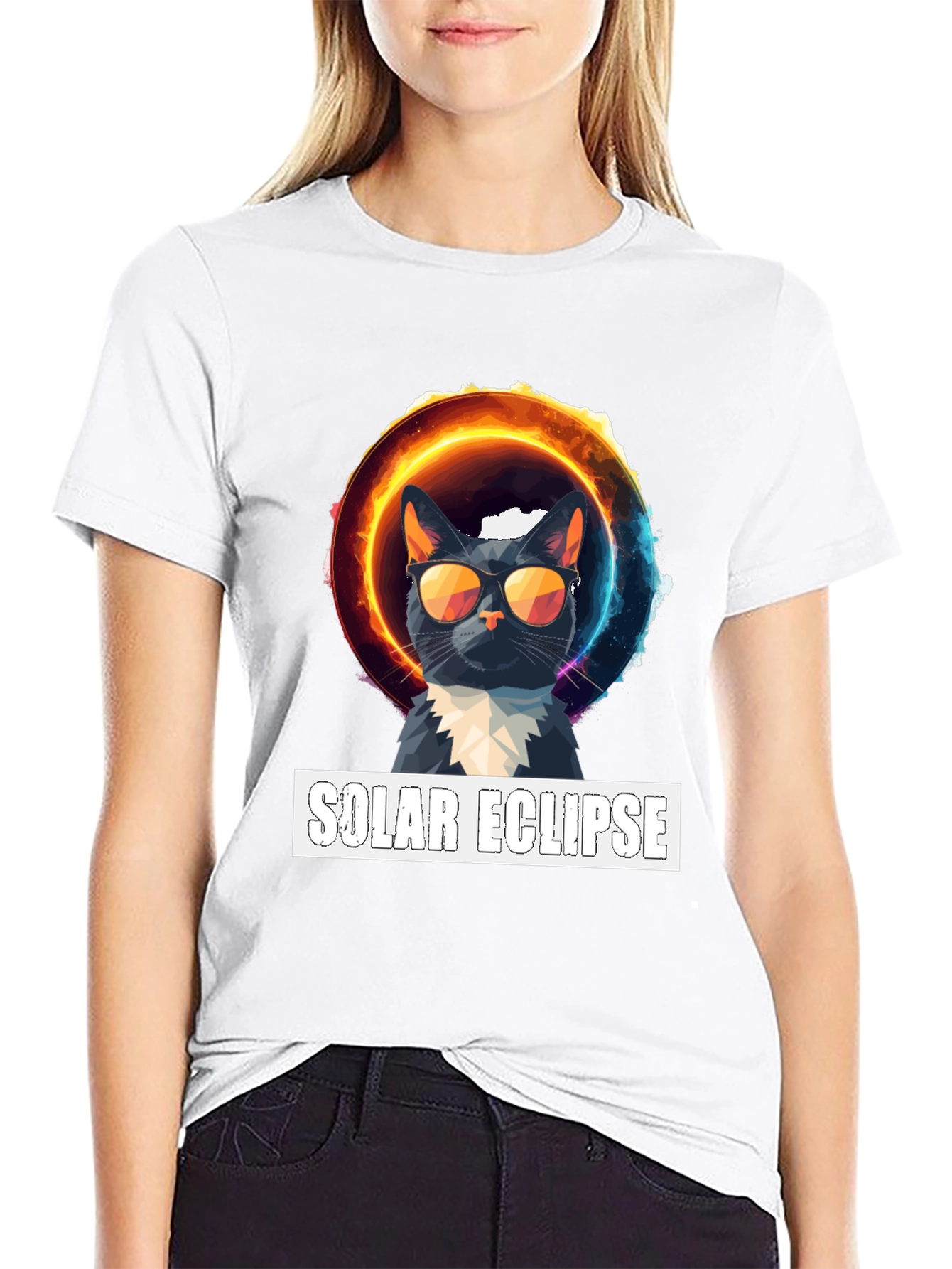 Solar Eclipse Cat Graphic T-Shirt