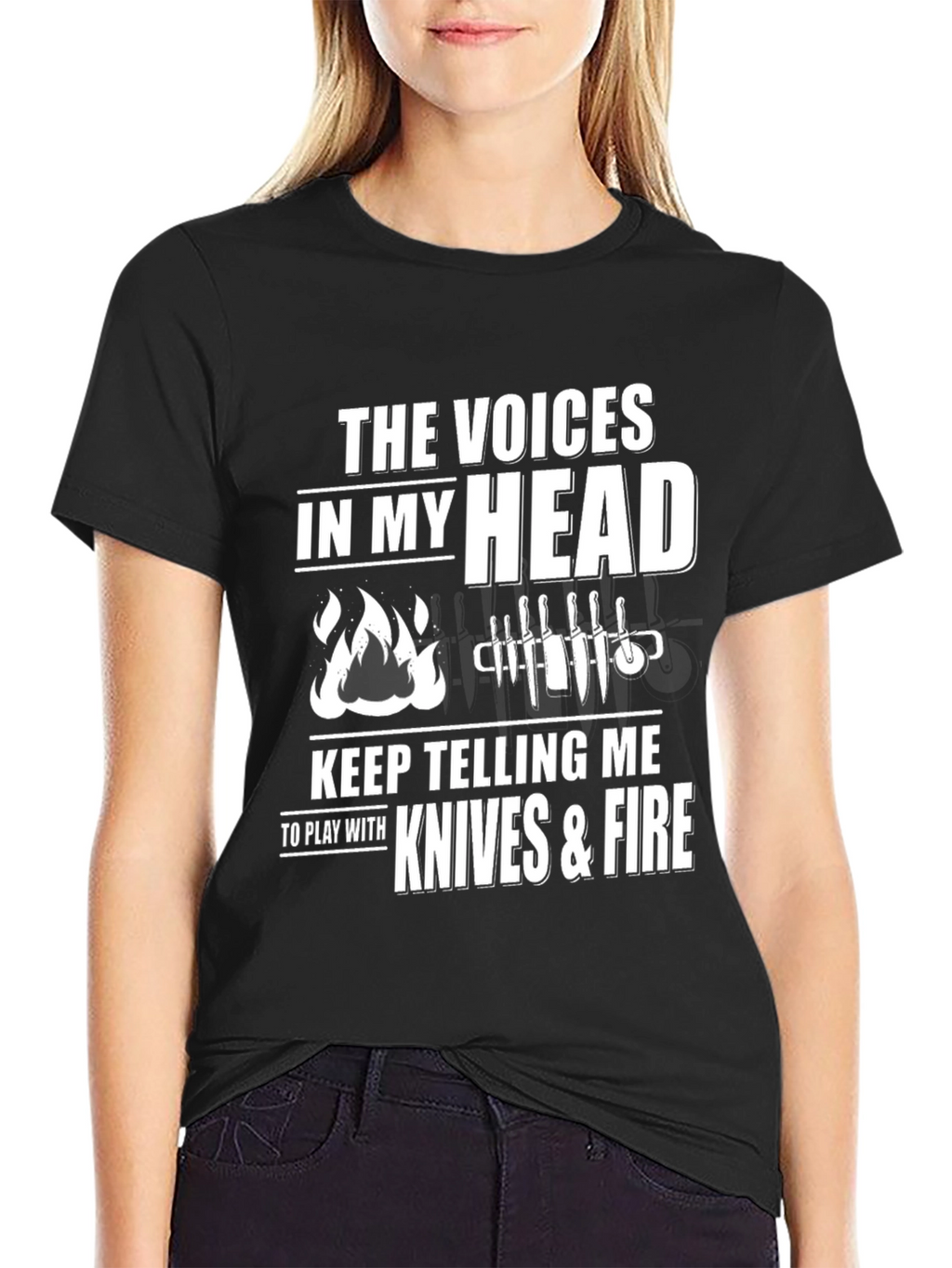 Voices in My Head Knives & Fire Black T-Shirt