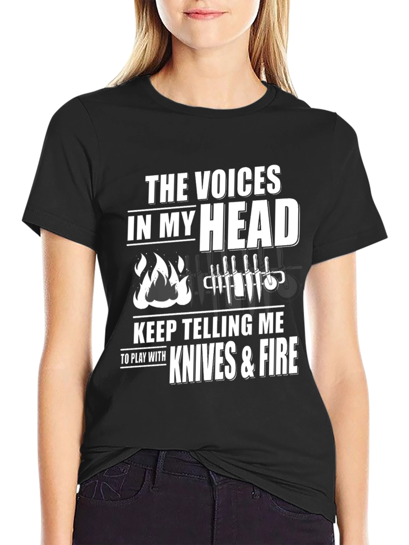 Voices in My Head Knives & Fire Black T-Shirt