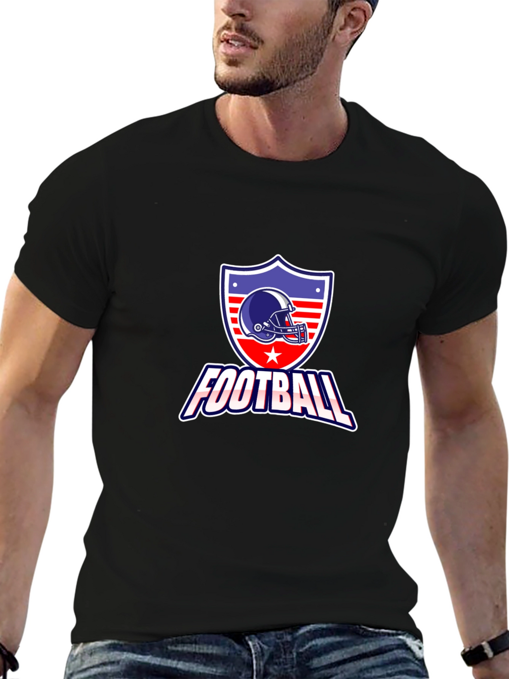 Football Graphic Tee - Patriotic Shield Design