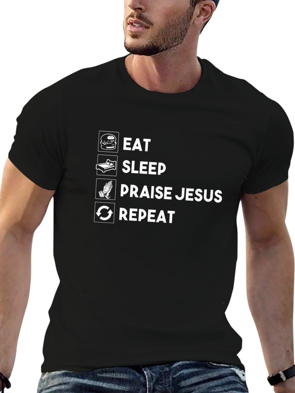 Eat Sleep Praise Jesus Repeat Graphic Tee