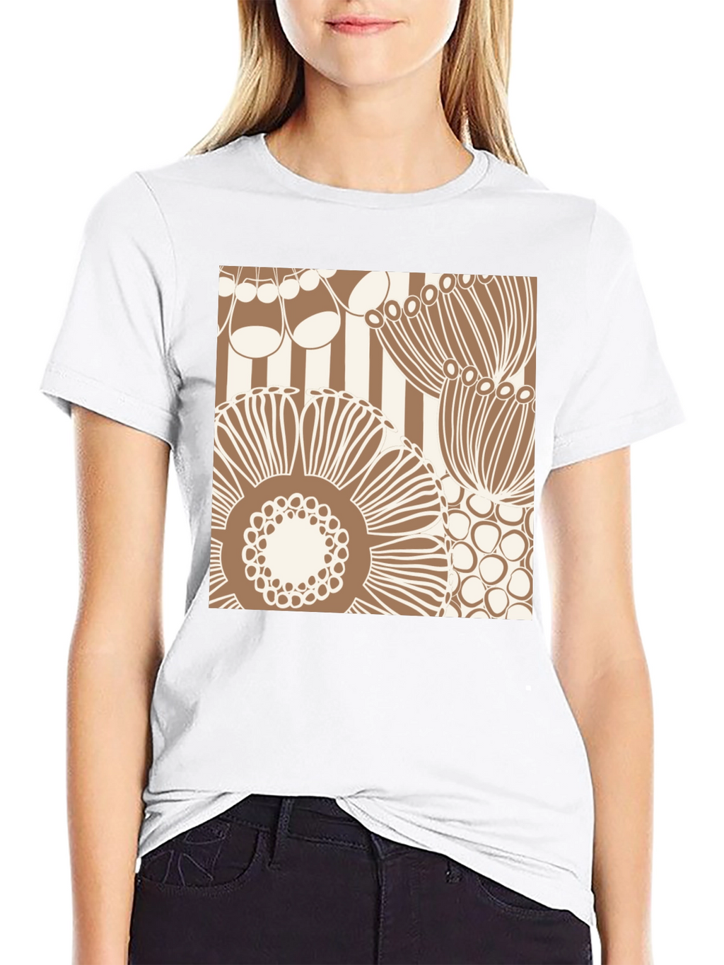 Retro Floral Print T-Shirt - Black