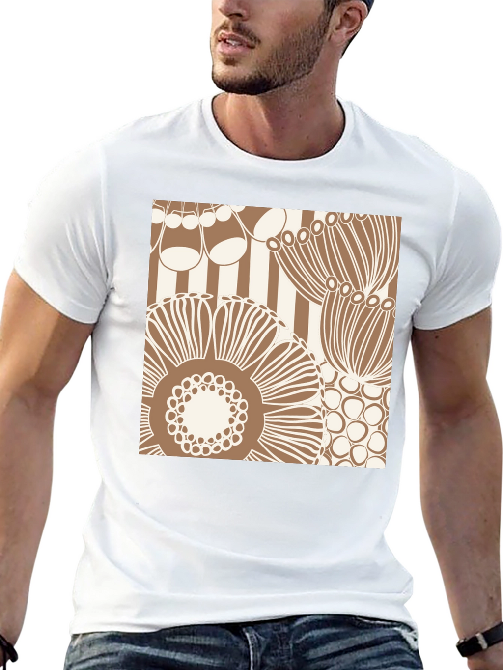 Retro Floral Print T-Shirt - Black