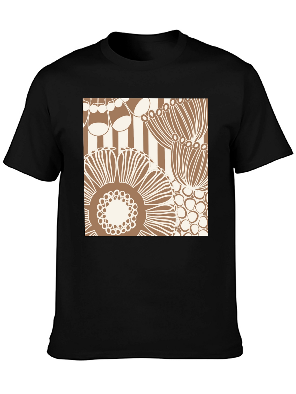 Retro Floral Print T-Shirt - Black