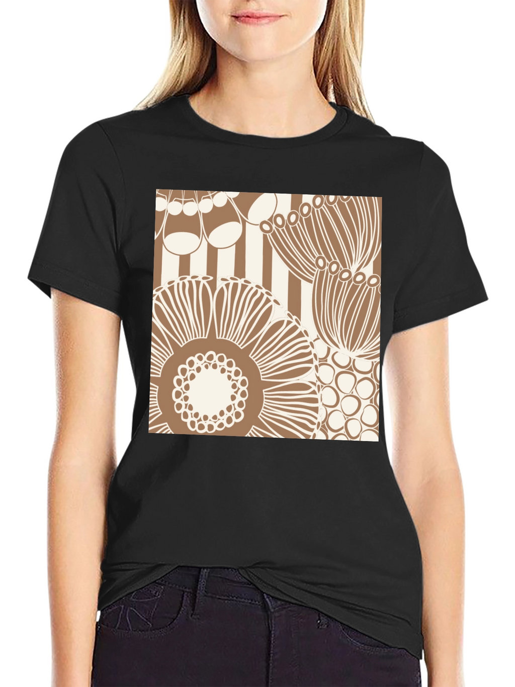 Retro Floral Print T-Shirt - Black