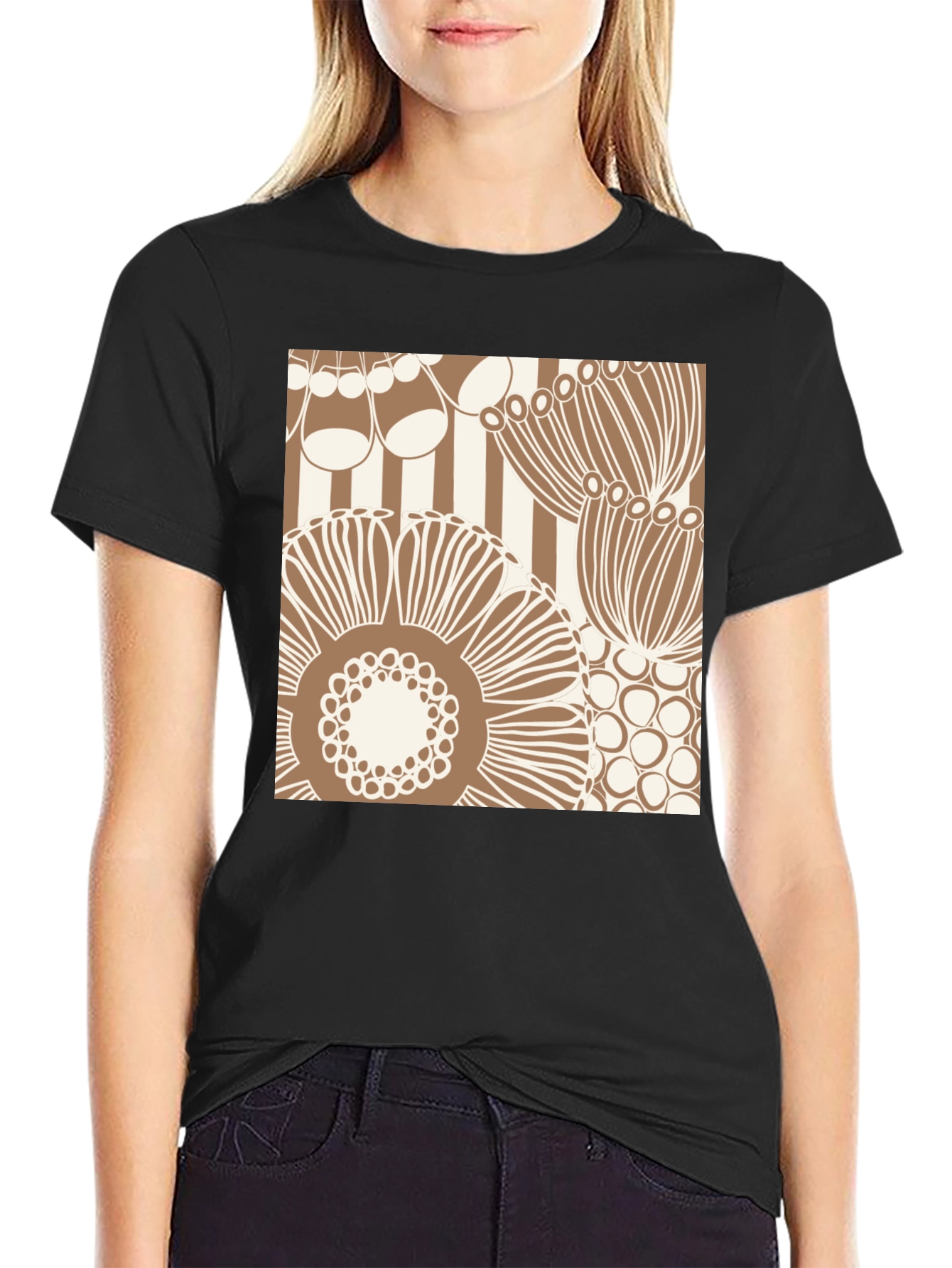 Retro Floral Print T-Shirt - Black