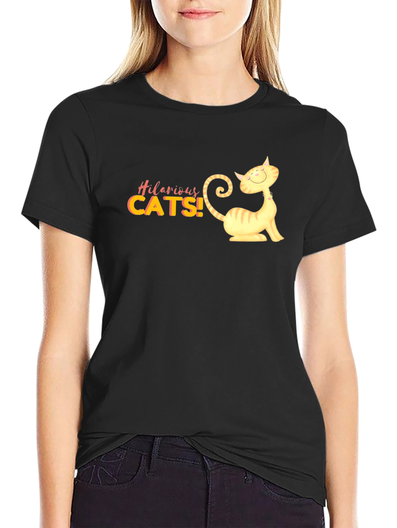 Hilarious Cats Graphic Black T-Shirt