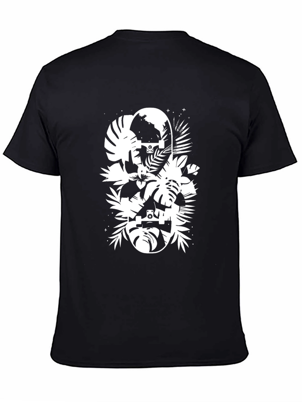 Tropical Skateboard Graphic T-Shirt - Black