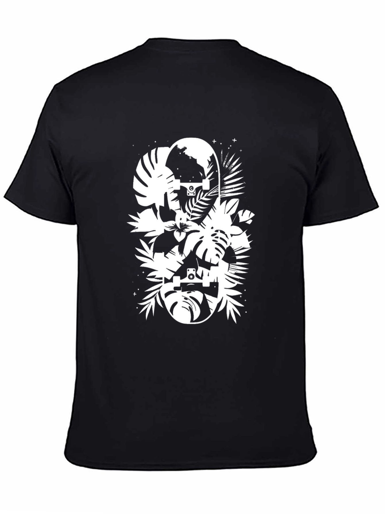 Tropical Skateboard Graphic T-Shirt - Black