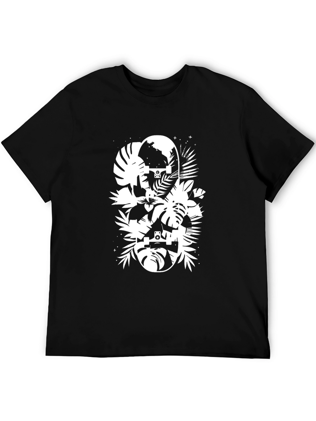 Tropical Skateboard Graphic T-Shirt - Black