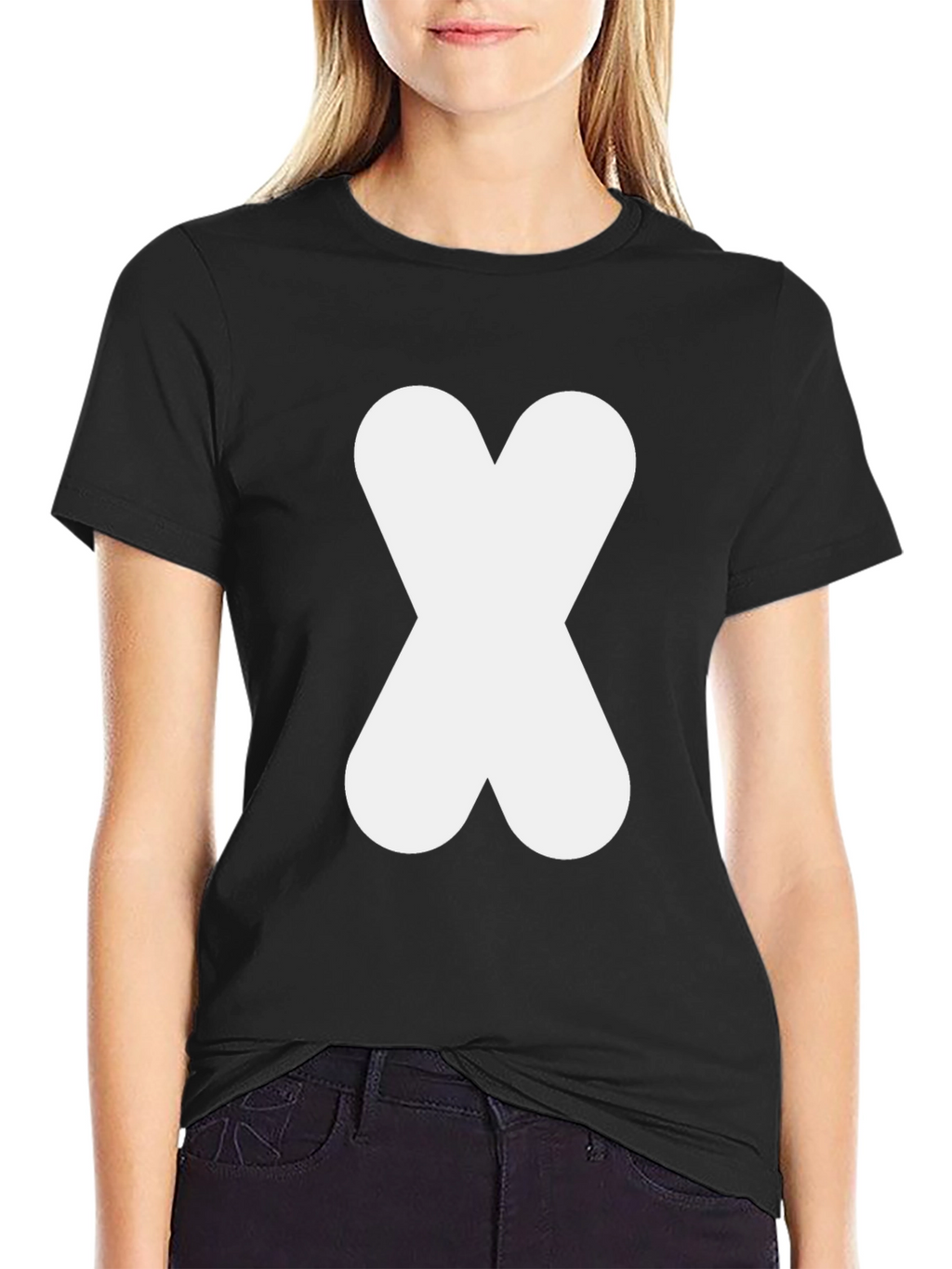 Black T-Shirt with White Abstract X Design